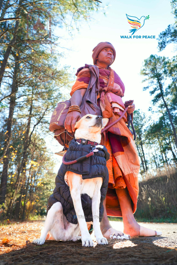 Shows Monk with dog, Aloka.